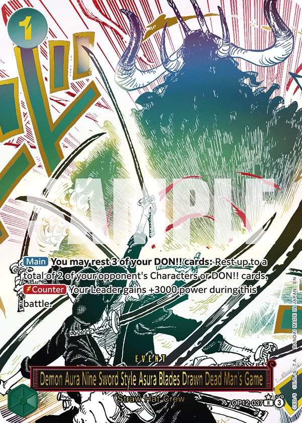 Demon Aura Nine Sword Style Asura Blades Drawn Dead Man's Game (Alternate Art) OP12-037_p1